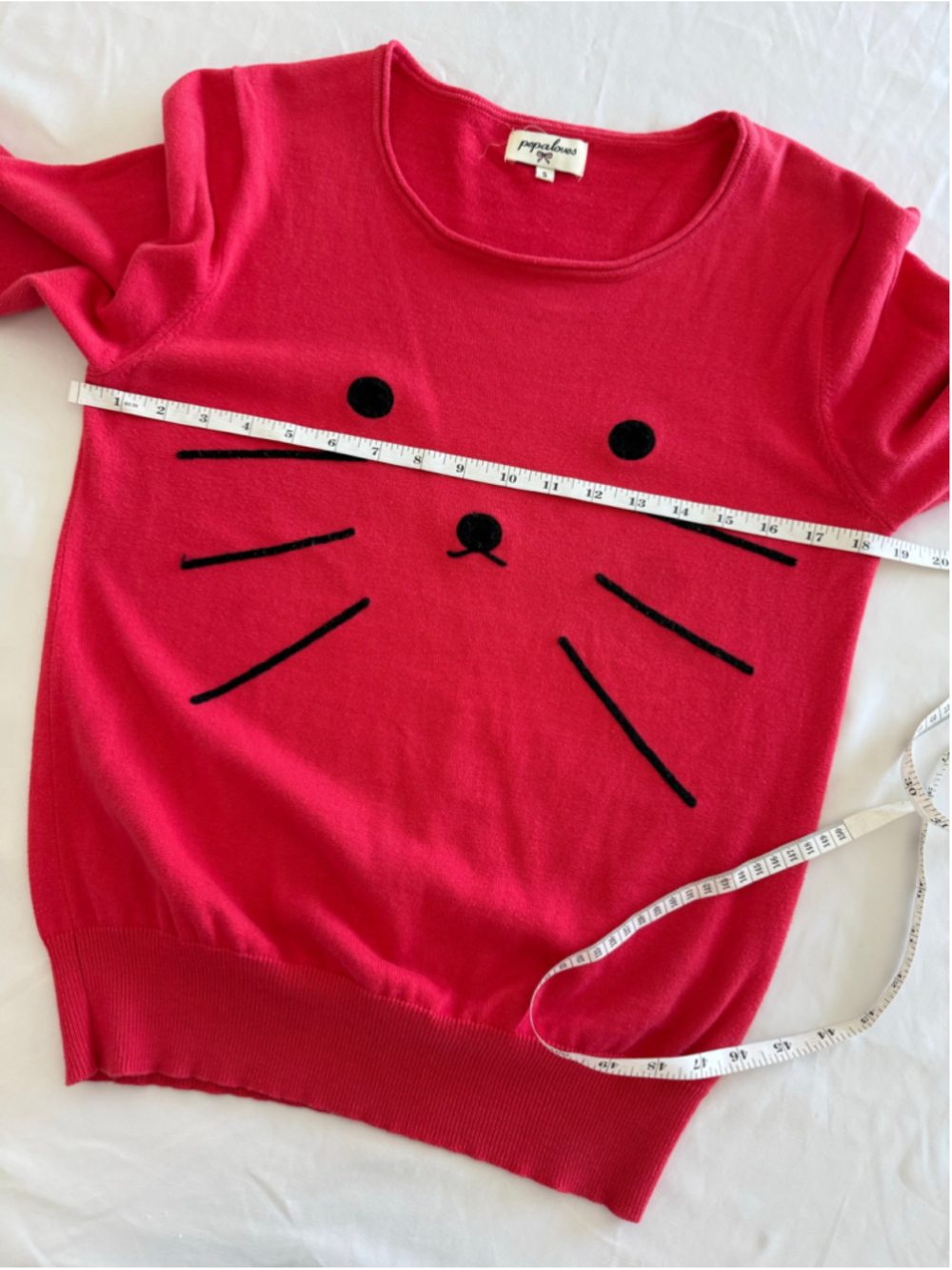 Women's Pepaloves Cat Face Sweater Size S Red Black - Picture 7 of 9